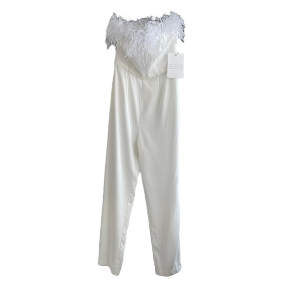 Mac Duggal Feather Strapless White Jumpsuit Size 4 NWT - Picture 4 of 7
